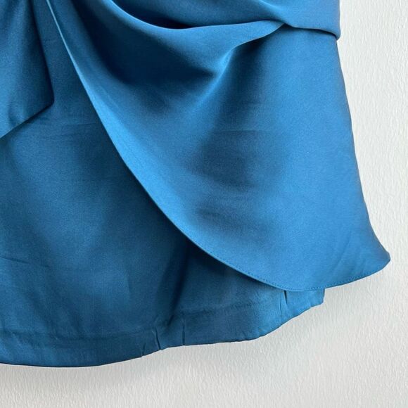 Melissa Sweet Women’s 4 100% Silk Cold Shoulder Wrap Surplice Mini Dress Blue - Picture 5 of 10